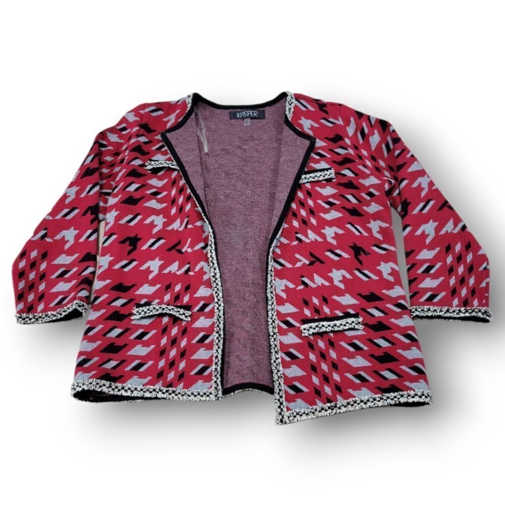 Kasper Sweater Size Medium PM Women's Knit Jacket Cardigan Sweater Houndstooth